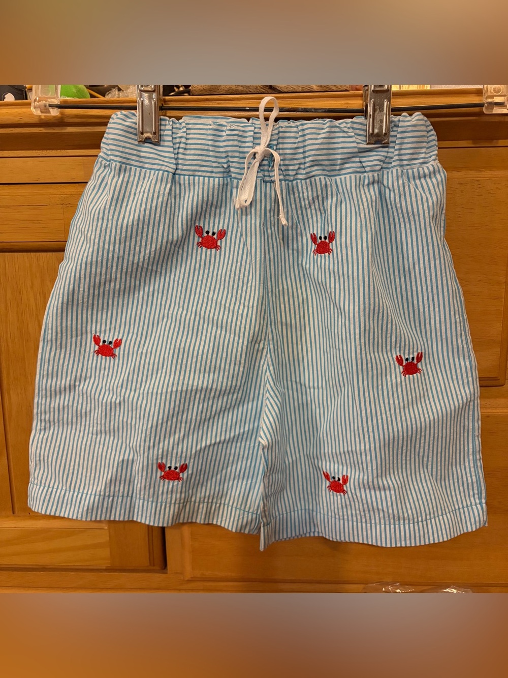 Luigi Kids Boys Blue & White Stripe Shorts with Crab Embroidery Size 4 New w/Tag